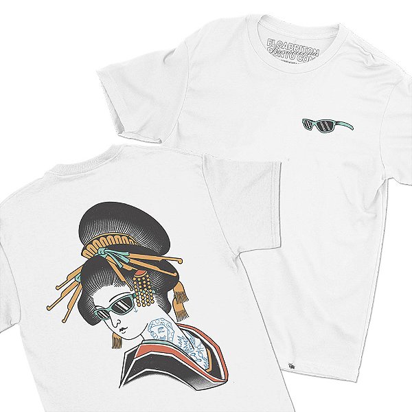 Gueixa RayBan - FRENTE e COSTAS - Camiseta Basicona Unissex