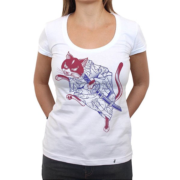 Gato Samurai - Camiseta Clássica Feminina