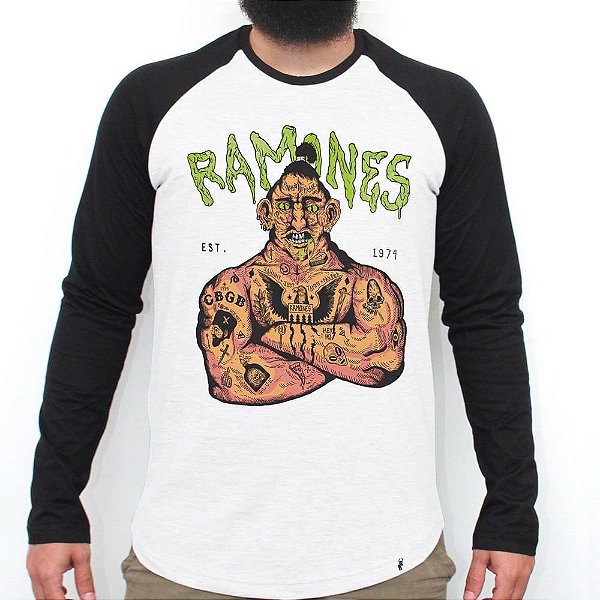Ramones 74 - Camiseta Raglan Manga Longa Masculina