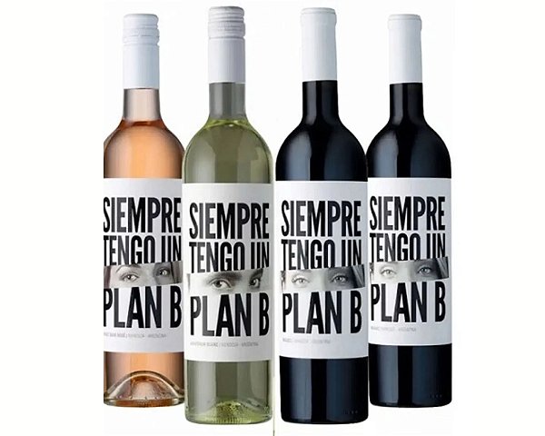 Kit com 4 vinhos Plan B! 2 tintos, Cabernet Sauvignon e Petit Verdot + 1 White Blend + 1 Rosé