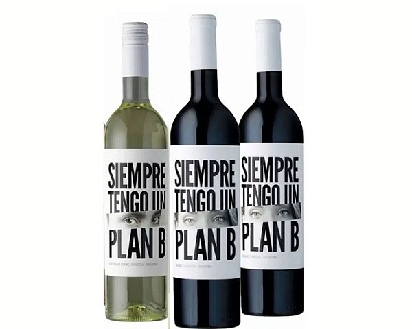 Kit com 3 vinhos Plan B! 2 tintos, Cabernet Sauvignon e Bonarda + 1 White Blend