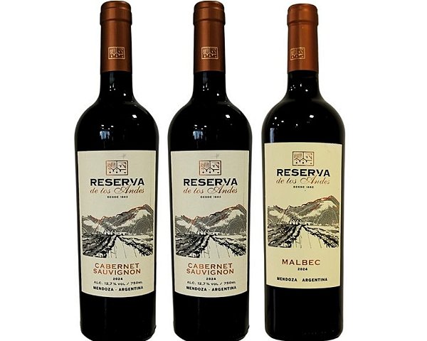 Kit Tintos Reserva de los Andes: 2 Cabernet Sauvignon + 1 Bonarda 750ml