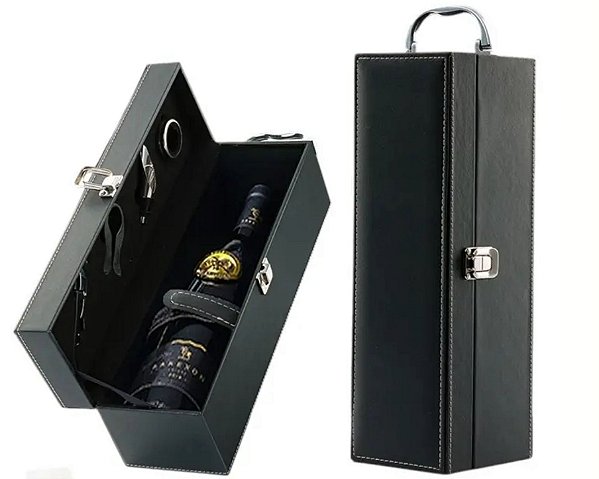 Maleta de Couro Ecológico com 4 peças para vinho