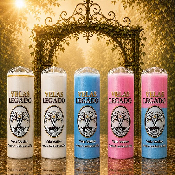 Kit 5 Velas de 200gr - Branca, Rosa, Azul Clara e Rosa e Azul Clara