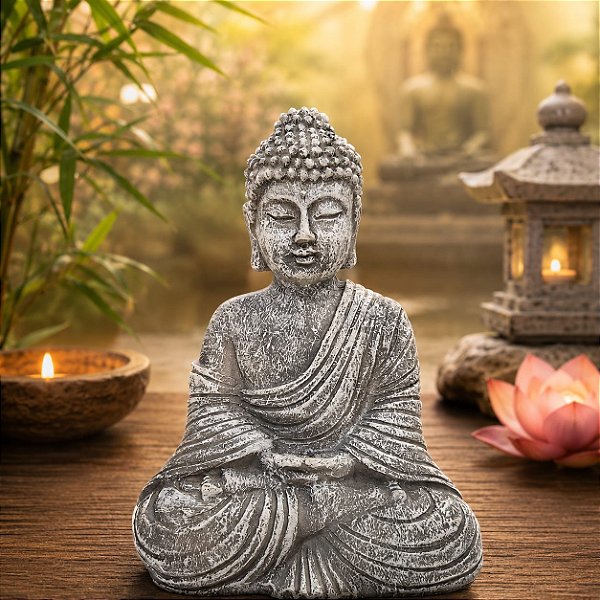 Buda Cinza - Meditando - 20cm