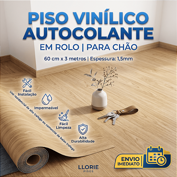 Piso Vinílico Grosso 1,5mm Autocolante para Chão Resistente Termico rolo de 3 metros por 60cm