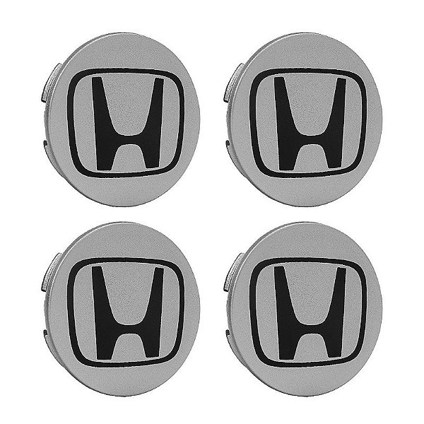 Jogo de Calotinha 69mm Centro de Roda Honda HRV CRV Accord Prata com Preto