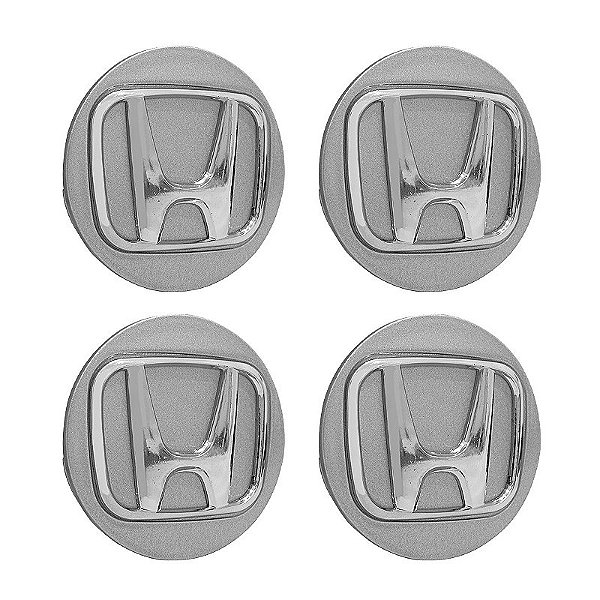 Jogo de Calotinha 69mm Centro de Roda Honda CRV HRV Accord Prata com Cromado