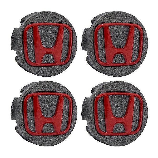 Jogo de Calotinhas 58mm Centro de Roda Honda FIT Civic City WRV Grafite com Vermelho