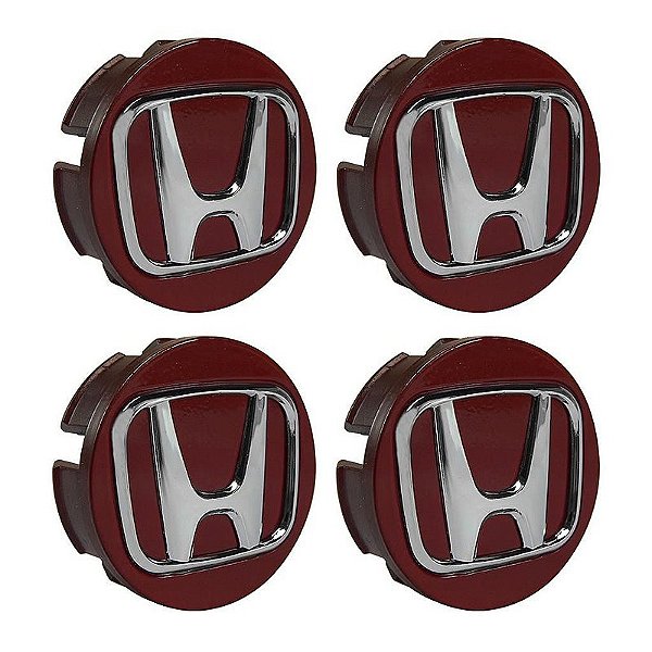 Jogo de Calota 58mm Centro de Roda Honda FIT Civic City WRV Vermelha com Cromado