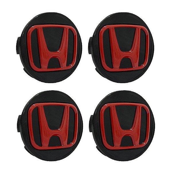 Jogo de Calotinha 69mm Centro de Roda Honda CRV HRV Accord Preto com Vermelho