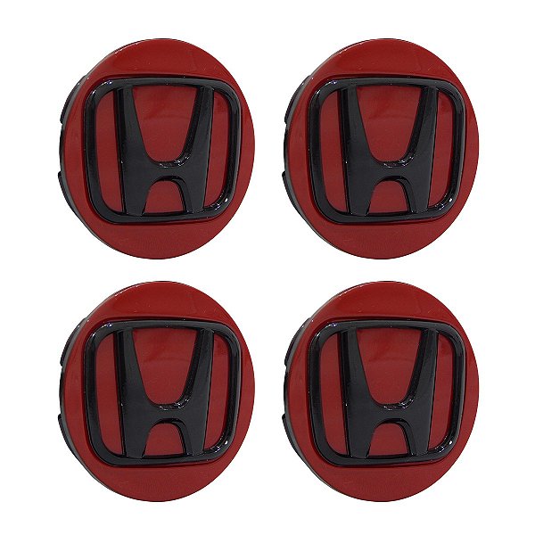 Jogo de Calotinha 69mm Centro de Roda Honda HRV CRV Accord Vermelha com Preto