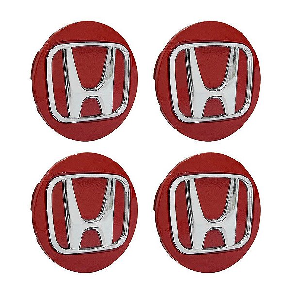 Jogo de Calotinha 69mm Centro de Roda Honda CRV HRV Accord Vermelho com Cromado
