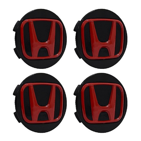 Jogo Calotinha 56mm Centro de Roda Esportiva KRMAI Honda Civic SI Preta com Vermelho
