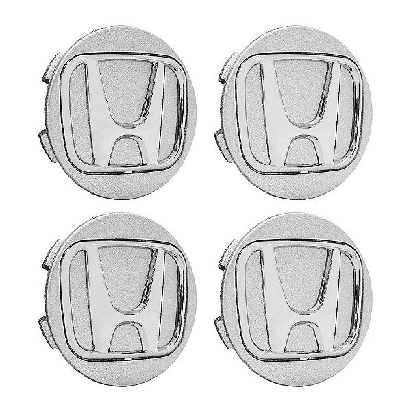 Jogo Calotinha 56mm Centro de Roda Esportiva KRMAI Honda Civic SI Prata com emblema Cromado