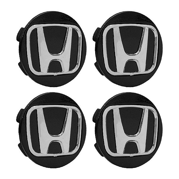 Jogo Calotinha 56mm Centro de Roda Esportiva KRMAI Honda Civic SI Preto com Cromado