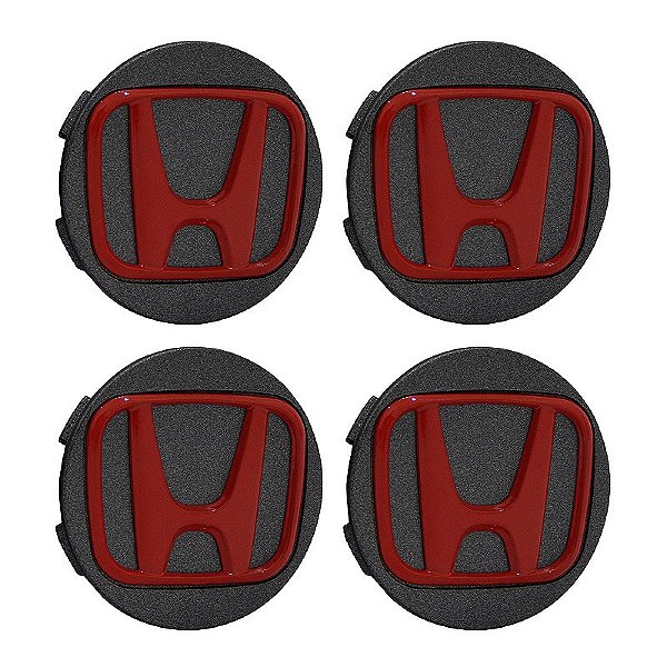 Jogo Calotinha 56mm Centro de Roda Esportiva KRMAI Honda Grafite com Vermelho