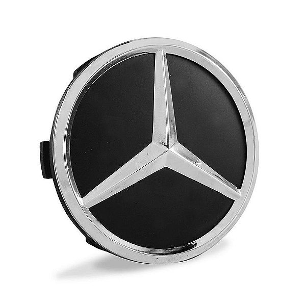 Calotinha Mercedes 75mm Preta Fosca com Emblema Cromado
