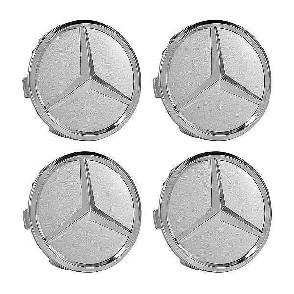 Jogo Calotinha Mercedes 75mm Prata com Emblema Cromado