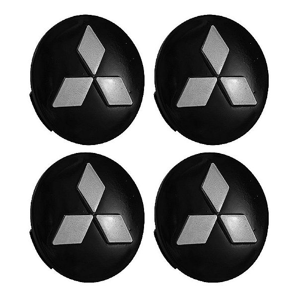 Jogo Calotinha 60mm Centro Roda Mitsubishi Lancer Asx Outlander Preta com Prata
