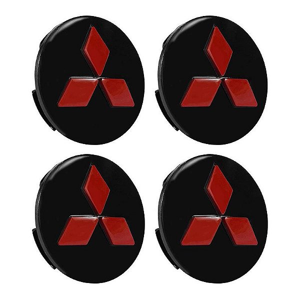 Jogo Calotinha 60mm Centro Roda Mitsubishi Lancer Asx Outlander Preta com Vermelho