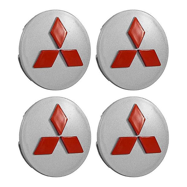 Jogo Calotinha 60mm Centro Roda Mitsubishi Lancer Asx Outlander Prata com Vermelho