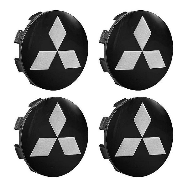 Jogo Calotinha 55mm Centro de Roda Mitsubishi Triton L200 Tr4 Preta Lisa com Prata