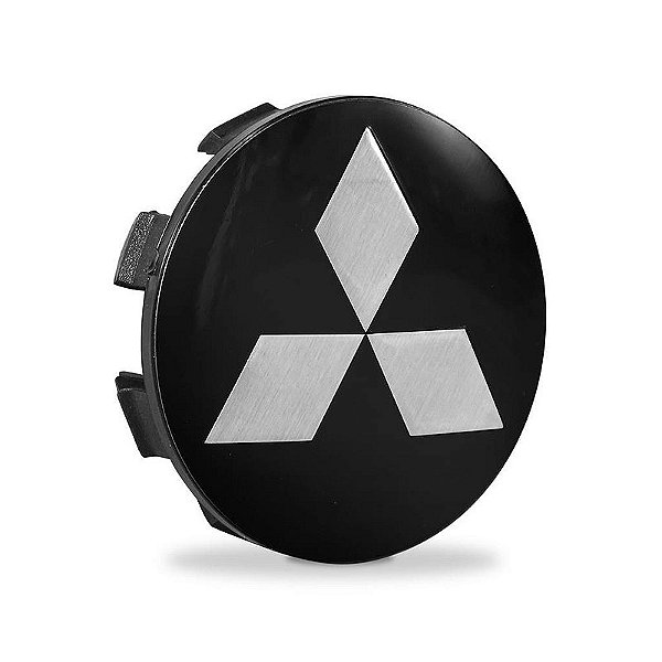 Calotinha 55mm Centro de Roda Mitsubishi Triton L200 Tr4 Preta Lisa com Prata