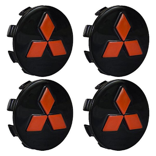 Jogo Calotinha 55mm Centro de Roda Mitsubishi L200 Tr4 Preta Relevo Vermelho