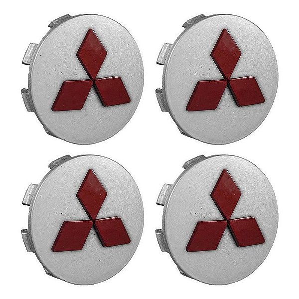 Jogo Calotinha 55mm Centro de Roda Mitsubishi L200 Tr4 Prata Relevo Vermelho