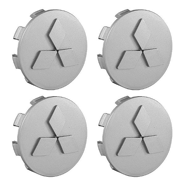 Jogo Calotinha 55mm Centro de Roda Mitsubishi Triton L200 Tr4 Prata Relevo