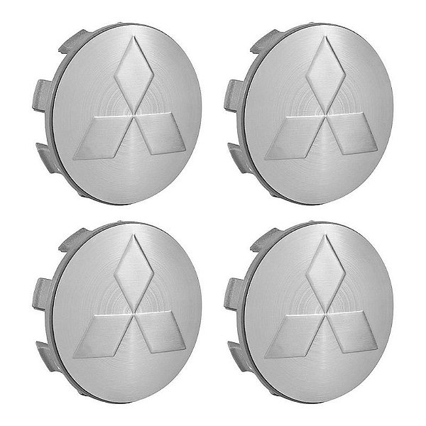 Jogo Calotinha 55mm Centro de Roda Mitsubishi Triton L200 Tr4 Prata Lisa