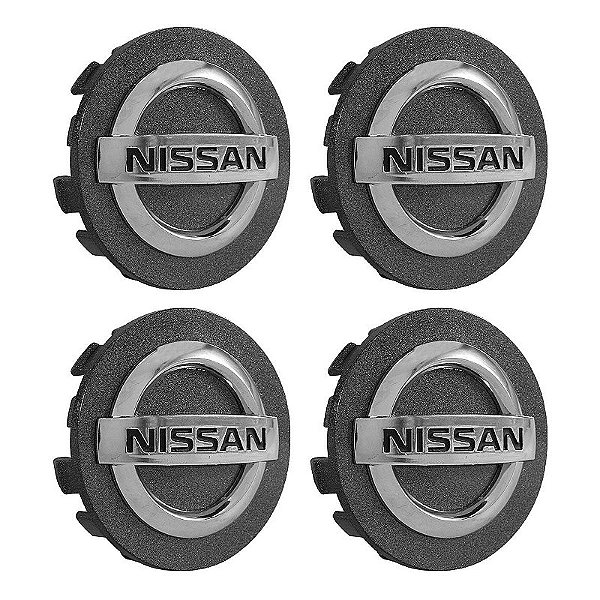 Jogo Calotinha 53mm Centro de Roda Nissan Sentra March Versa Kicks Grafite e Cromado