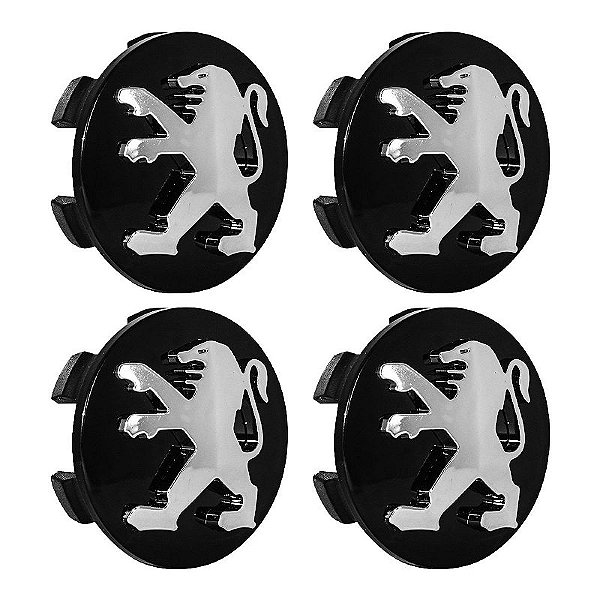 Jogo Calotinha 60mm Centro de Roda Peugeot 206 207 208 307 Hoggar Preta e Cromada