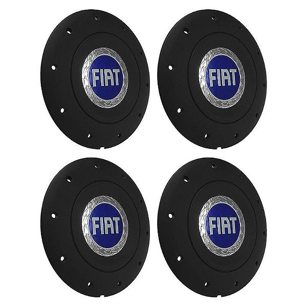 Jogo Calota Central Roda de Ferro Emblema Fiat Azul Modelo Amarok Aro 13 14 15