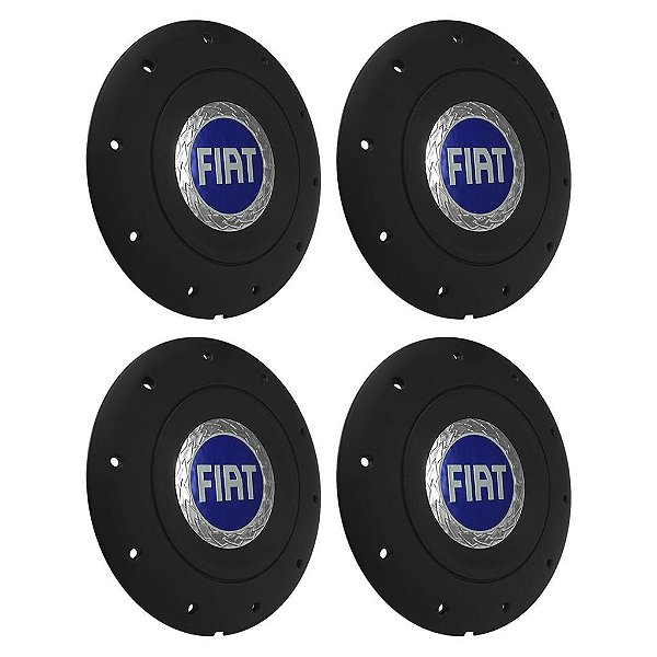 Jogo Calota Central Roda de Ferro Emblema Fiat Azul Modelo Amarok Aro 13 14 15