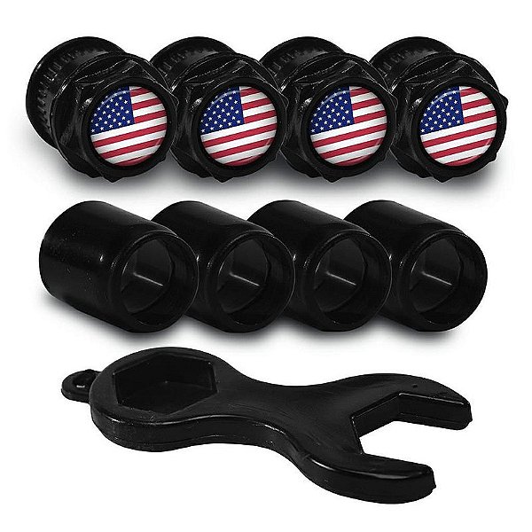Capa Bico de Válvula Preto Pneu Bandeira Estados Unidos
