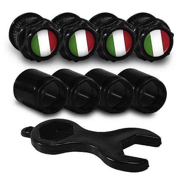 Capa Bico de Válvula Preto Pneu Bandeira Itália