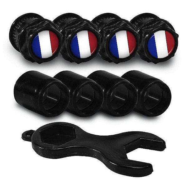 Capa Bico de Válvula Preto Pneu Bandeira França