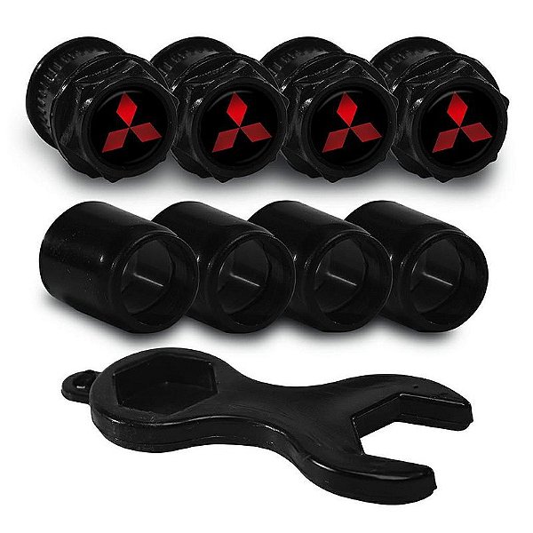 Capa Bico de Válvula Preto Pneu Mitsubishi Preto e Vermelho