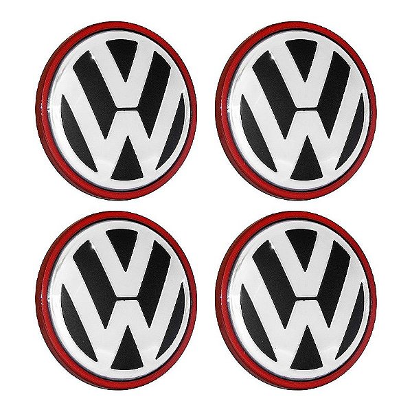 Jogo Calotinha 65mm Centro de Roda Vw Jetta Passat Vermelha