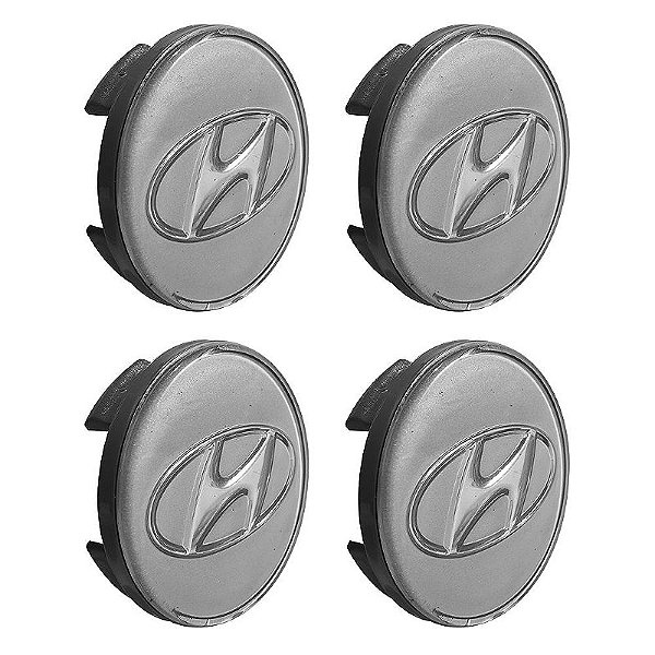 Jogo Calotinha 60mm Centro de Roda Hyundai Creta Elantra Sonata Prata