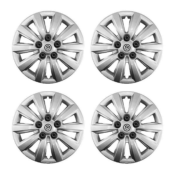 Jogo Calota Aro 14 VW Fox 2014 Prata + Capa Parafuso Preta 20pçs