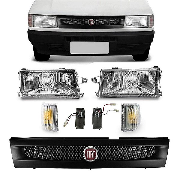 Kit Dianteiro Uno 91/03 Faróis Piscas Cristal Soquetes + Grade