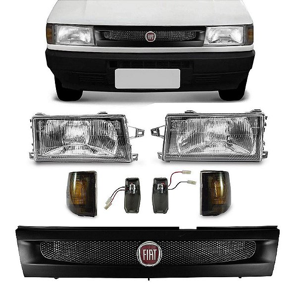 Kit Dianteiro Uno 91/03 Faróis Piscas Fumê Soquetes + Grade