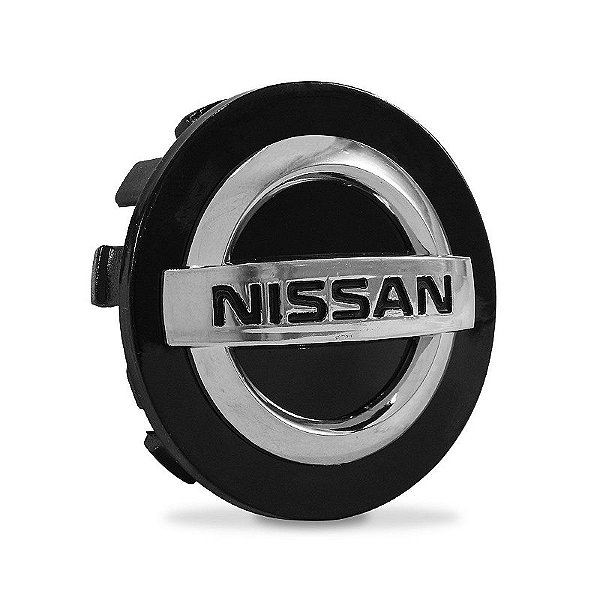 Calotinha 53mm Centro de Roda Nissan Sentra March Versa Kicks Preta e Cromado