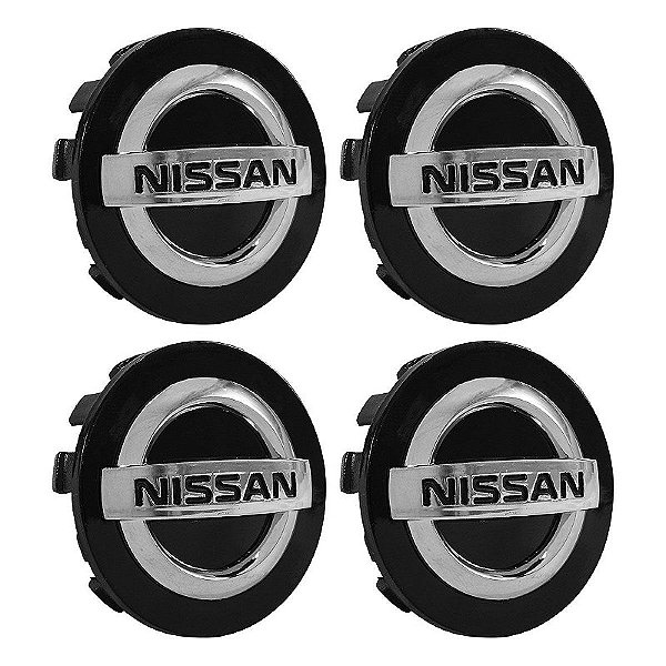 Jogo Calotinha 53mm Centro de Roda Nissan Sentra March Versa Kicks Preta e Cromado