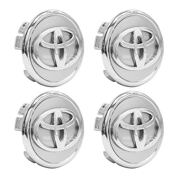Jogo Calotinha 55mm Centro de Roda Toyota Corolla Etios Prata com Cromada