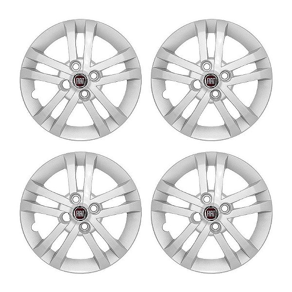 Jogo Calota Aro 14 Fiat Argo Modelo 2021 2022 Prata + Emblema