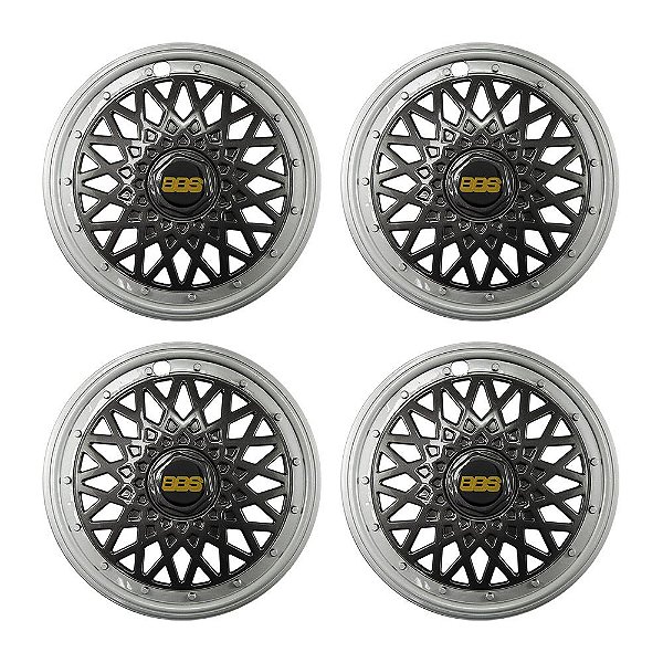 Jogo Calota Esportiva Aro 13 Modelo BBS Preto e Dourado